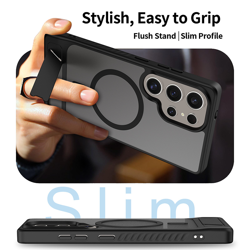 Matte Magnetic Armor Kickstand Case For Samsung S25 Ultra/Edge/Plus