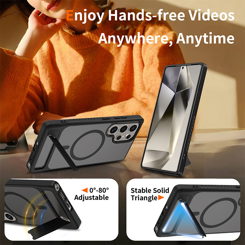 Matte Magnetic Armor Kickstand Case For Samsung S25 Ultra/Edge/Plus