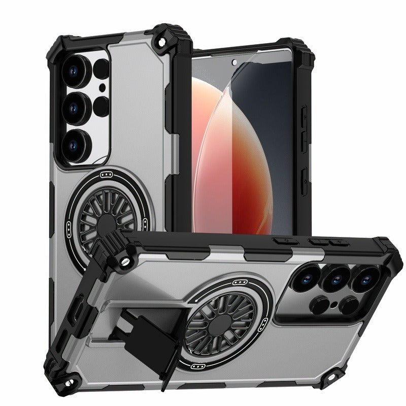 Magnetic Armor Stand Case For Samsung S25 Edge
